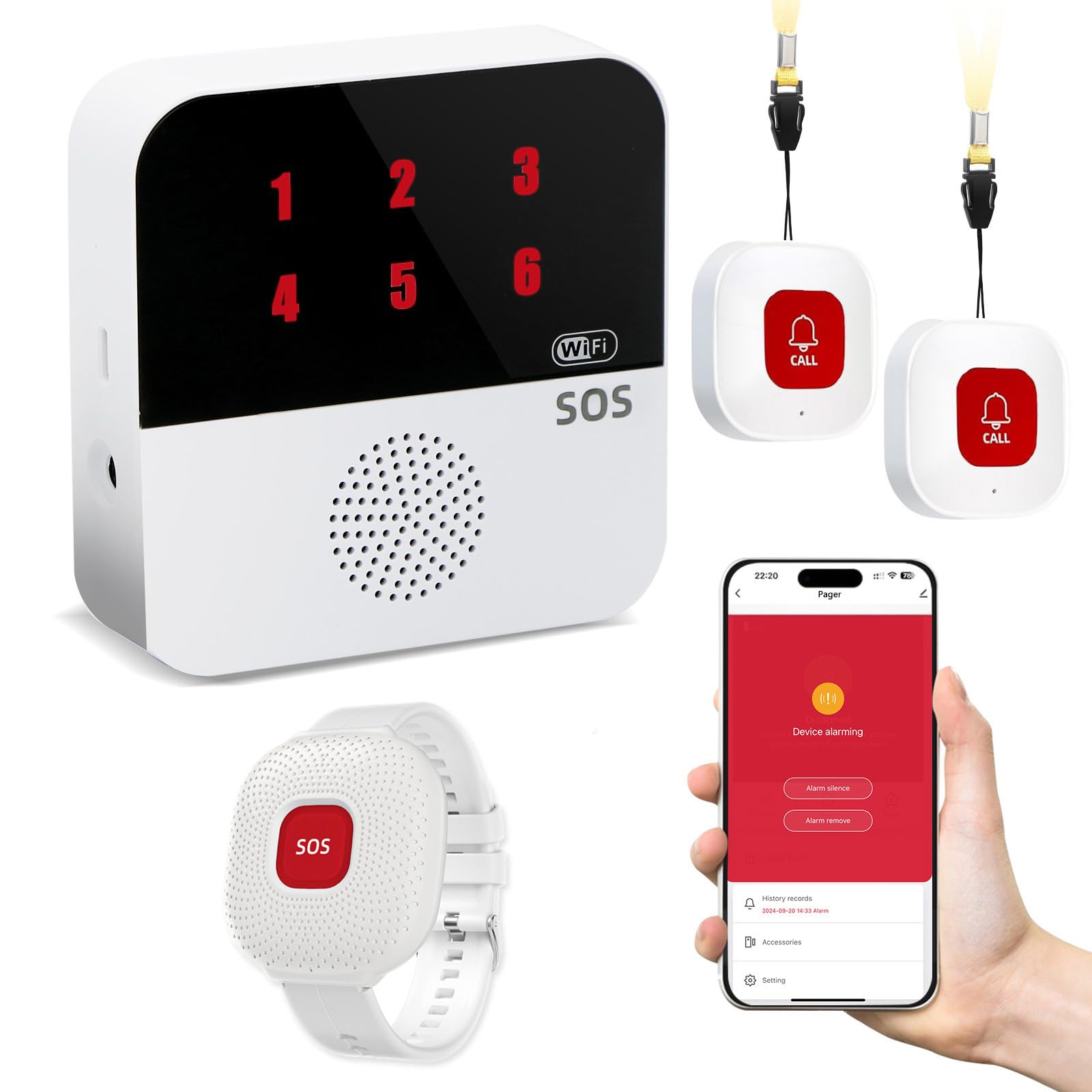 Photo 1 of Life Alert Systems for Seniors No Monthly Fee App-Controlled, Medical Alert Systems for Seniors with 1Waterproof Wrist 2 Call Button 1 Receiver and1-6 LED Number Display (Only Supports 2.4GHz Wi-Fi)