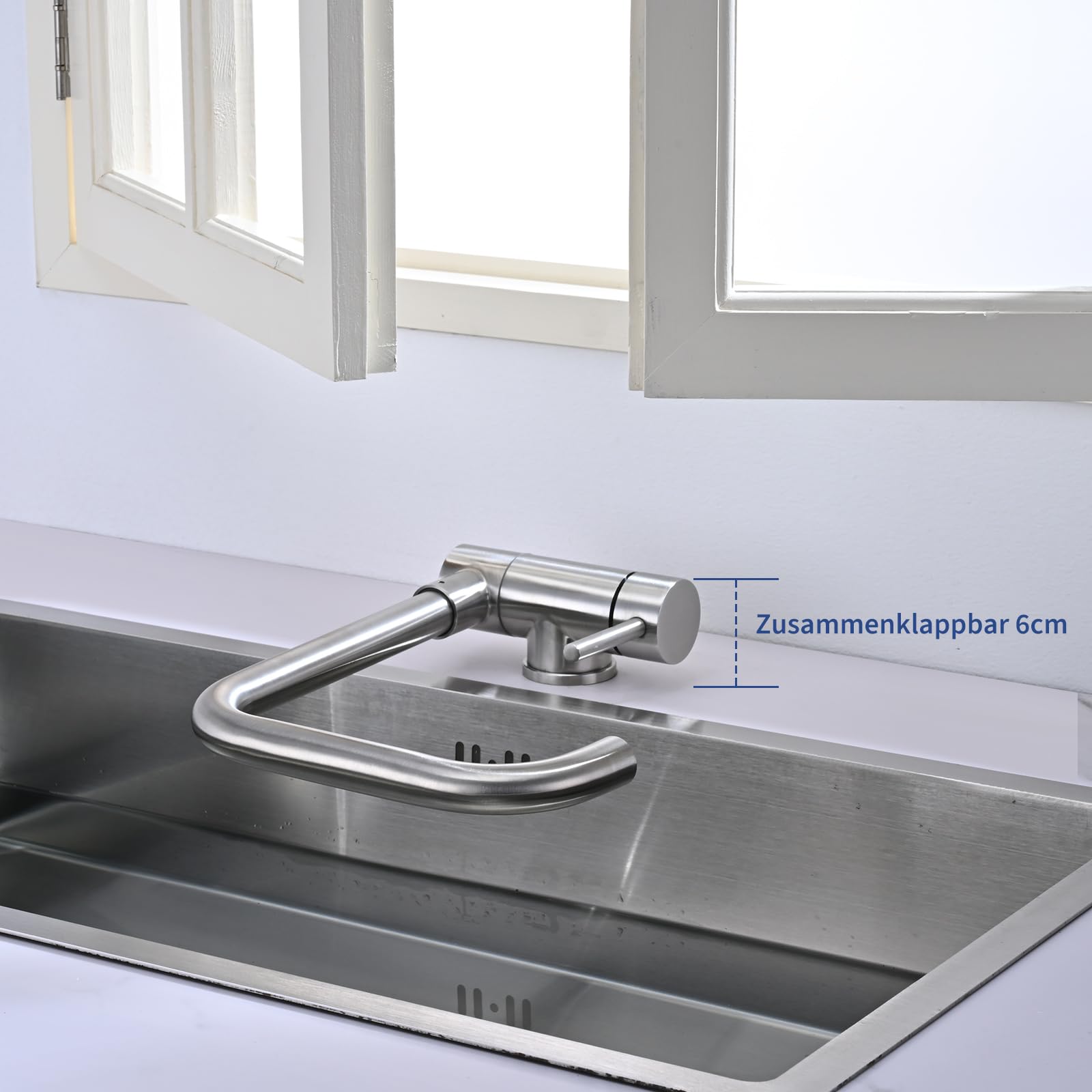 Vorfenster Küchenarmatur Klappbar BuntHaus, 360° Küchenarmatur Gebürstetem | Wasserhahn umklappbar schwenkbar, Wasserhahn Unterfenster, Spültischarmatur Vorfenster, Edelstahl