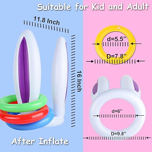 Miniatura 3 de Hoshin Juego de 2 juegos inflables de lanzamiento de anillos de orejas de conejo (2 sombreros de orejas de conejo con 12 lanzamientos de anillo, 1