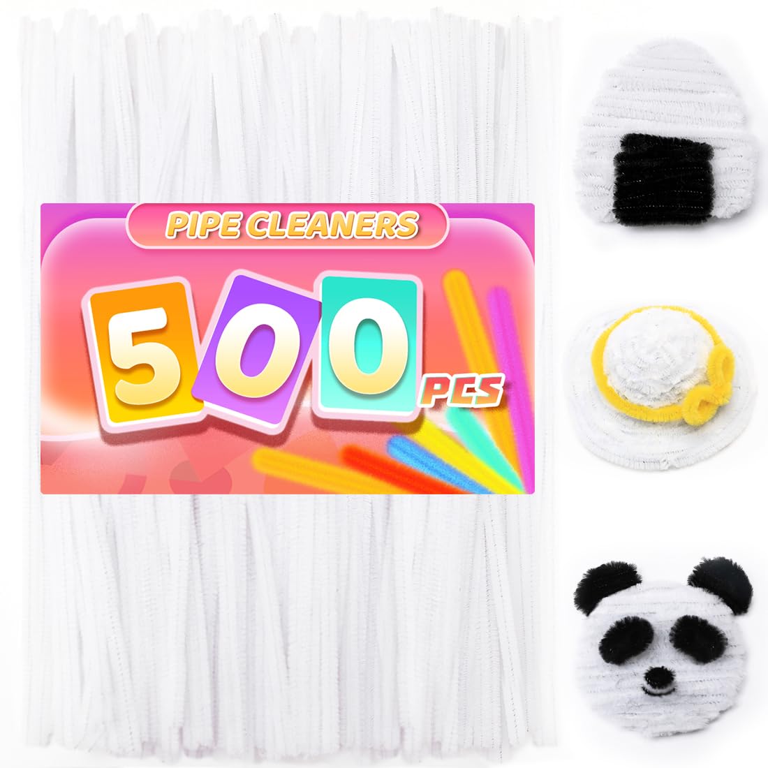Praisebank 500pcs White Pipe Cleaners for Crafts