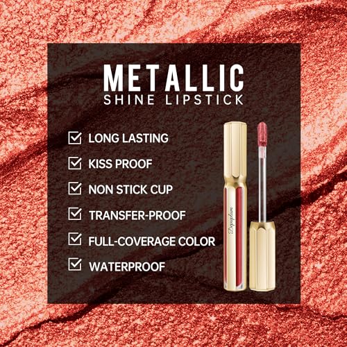 Image of Depuplum Red Lipsticks for Women Metallic Glitter Lipstick Long Lasting