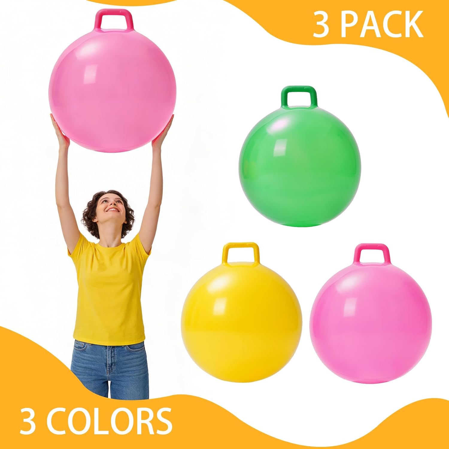 3P Bouncy Balls with Handle, 22in/55cm Sit and Spin Hopper Ball for Kids,Inflatable Jumping Ball Toy with Pump,Indoor Outdoor Fun Toys for Kids Ages 5-10 (Bouncy Ball-55cm)
