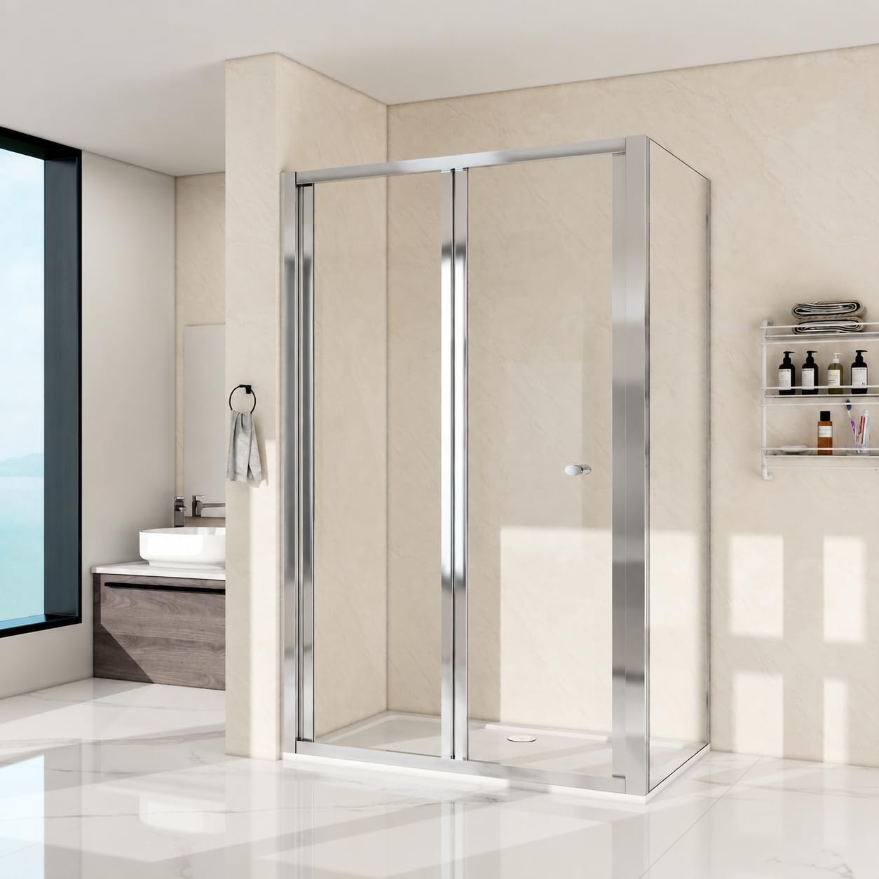 900mm Reversible Bi-Fold Shower Enclosure, 5mm Glass, Chrome