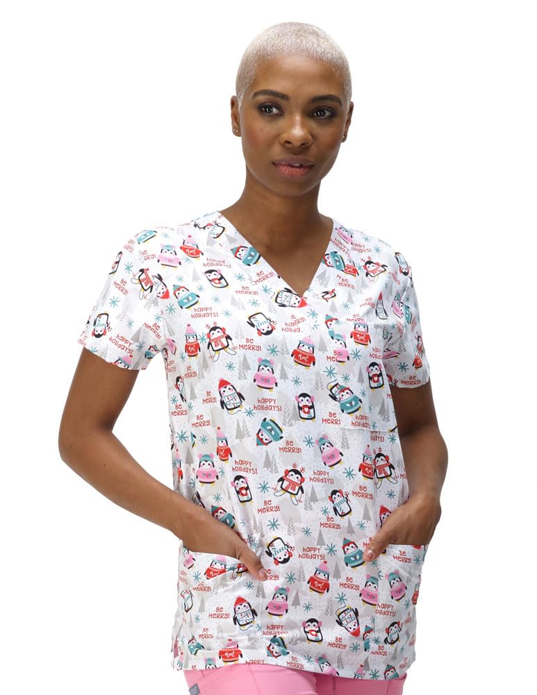 Christmas Microfiber Scrub Top, 100% Polyester, Brushed Fabric, Red