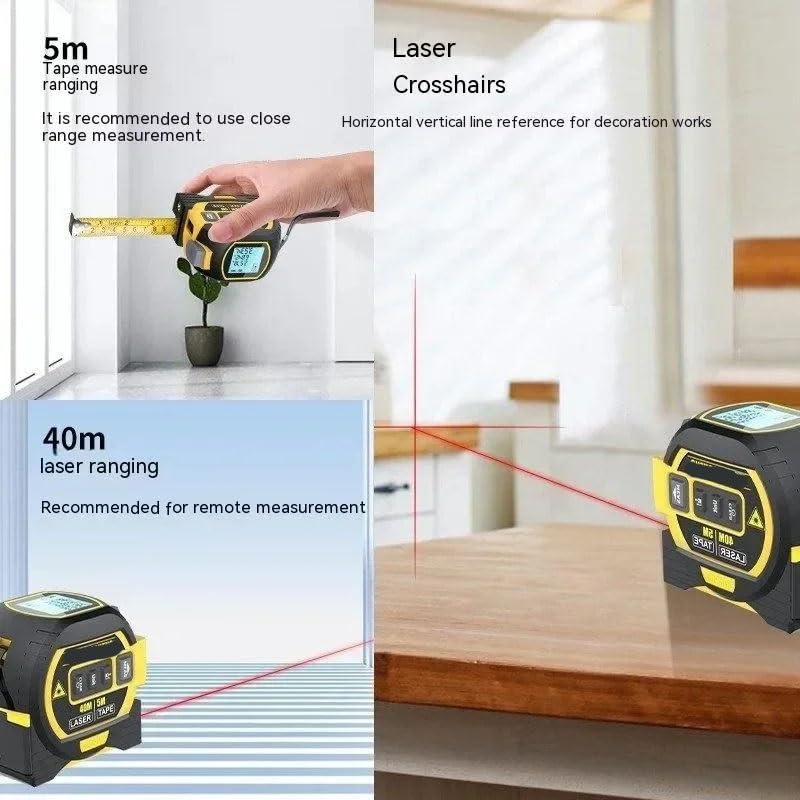 3-w-1 laserowe narzędzie pomiarowe, wszechmocna linijka z taśmą na podczerwień, cyfrowy dalmierz laserowy z wyświetlaczem LED, dokładne pomiary do domu i projektów DIY (niebieski) (żółty 15 cm)