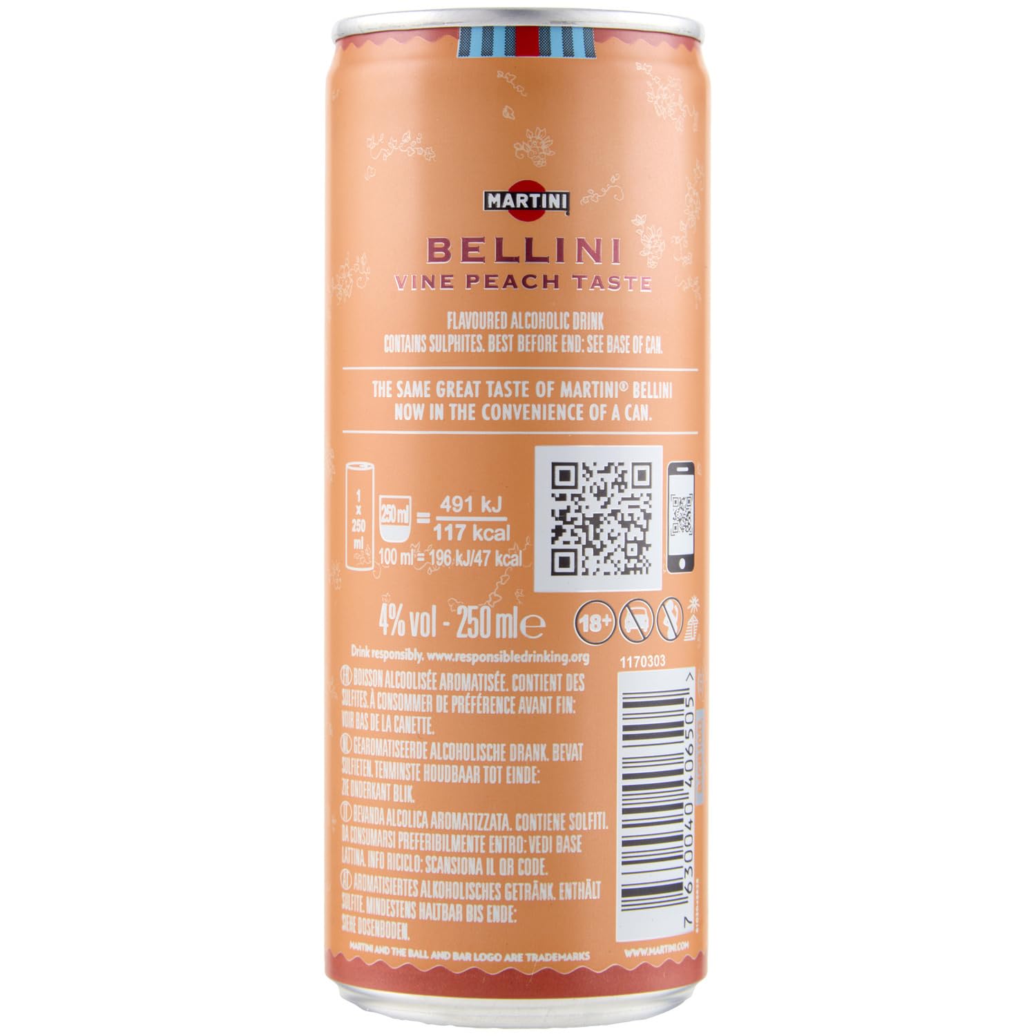 Martini Bellini Cocktail, Ready to Drink, Confezione da 24 lattine x 25 cl