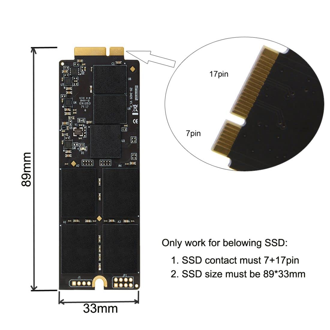 chenyang Adattatore SSD 7+17Pin a 2.5" SATA 22Pin per A1425 A1398 MC975 MC976 MD212 MD213 ME662 ME664 ME665 SSD