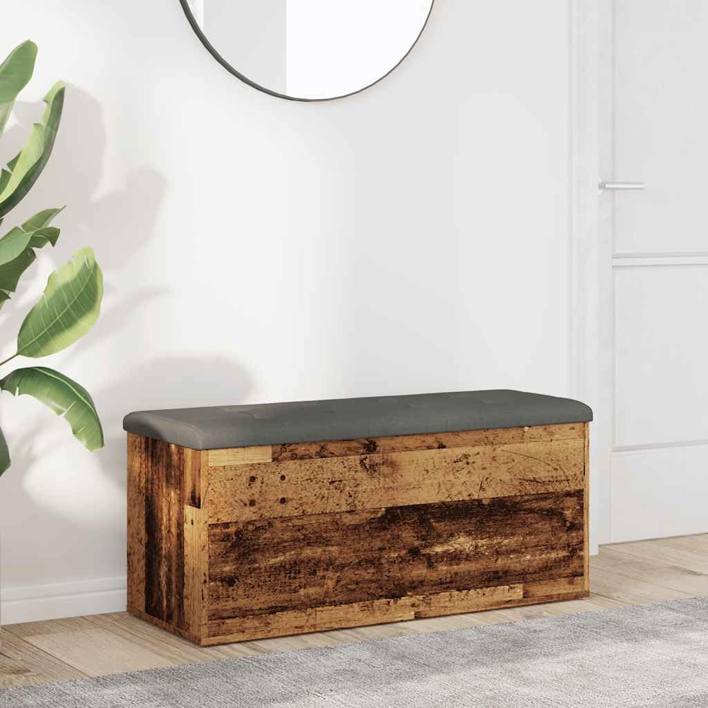 Ławka do siedzenia z miejscem do przechowywania z materiału drewnopochodnego o wyglądzie starego drewna, 102 x 42 x 45 cm, do korytarza, sypialni, salonu, garderoby, szafka na buty z