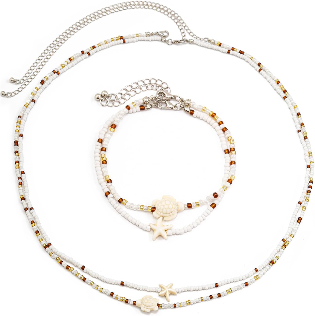 Boho Waist Beads for Women Weight and Beaded Anklet Jewelry Set Layered Belly Beads Starfish Anklet Sea Turtle Anklet (Gold Starfish)