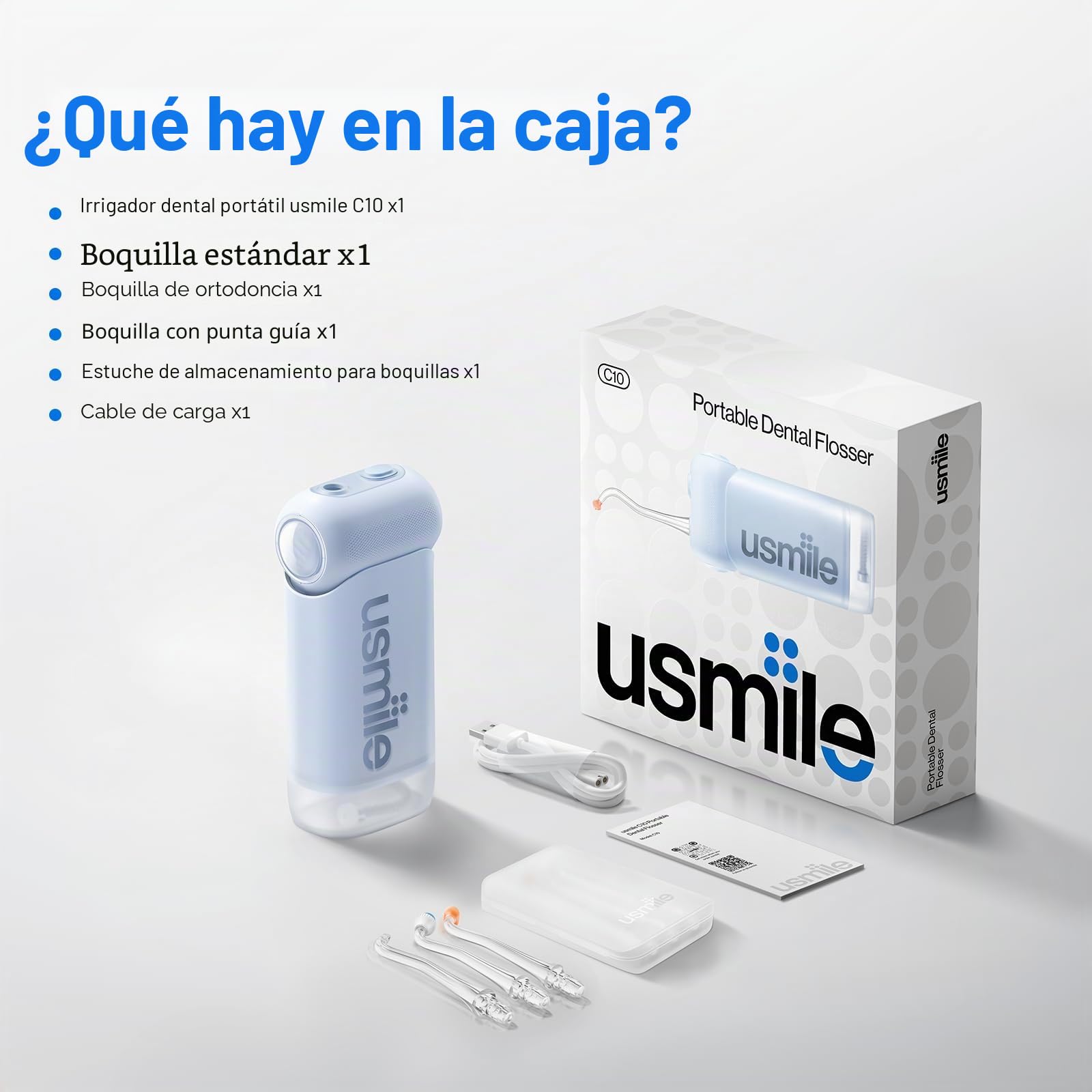 usmile Irrigador bucal portátil C10 – 95 días batería, 4 modos, depósito 180 ml, IPX7 resistente al agua