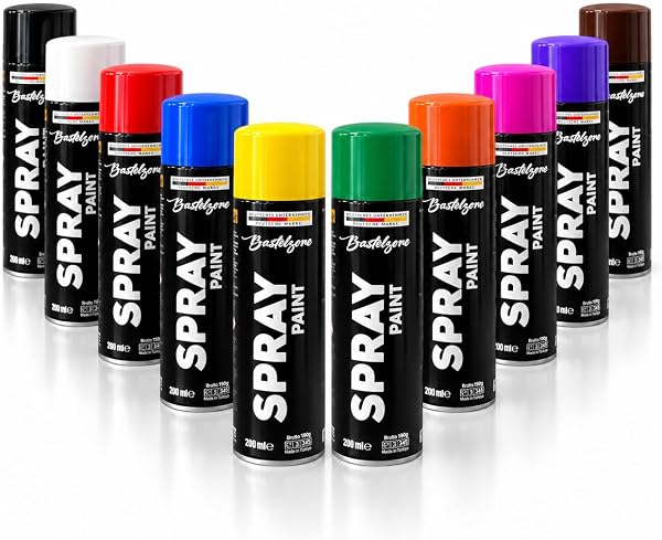 Zestaw farb w sprayu, 10 kolorów, 200 ml, każda szybkoschnąca puszka w sprayu graffiti do drewna, kamienia, metalu, szkła, czarny, biały, niebieski, zielony, czerwony, żółty, fioletowy