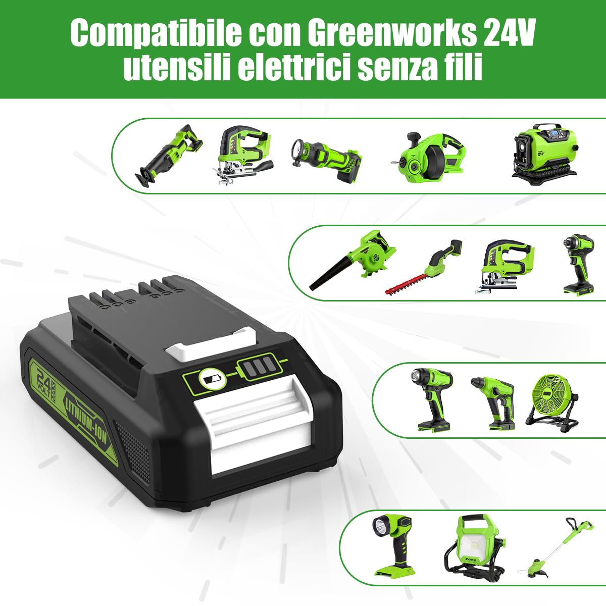 XNJTG 2 Stück 24V 3.0Ah Ersatzakku für Greenworks 24V akku G24B2 G24B4