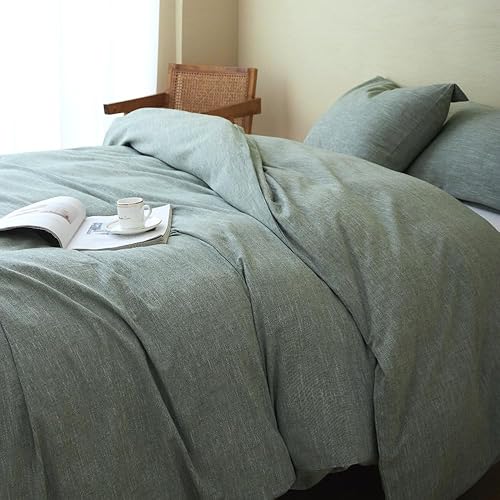 Miniatura 2 de BFS Home Juego de funda de edredón de 3 piezas de algodón y lino lavado, agradable a la piel, con textura abultada (en color azul pavo real, tamaño