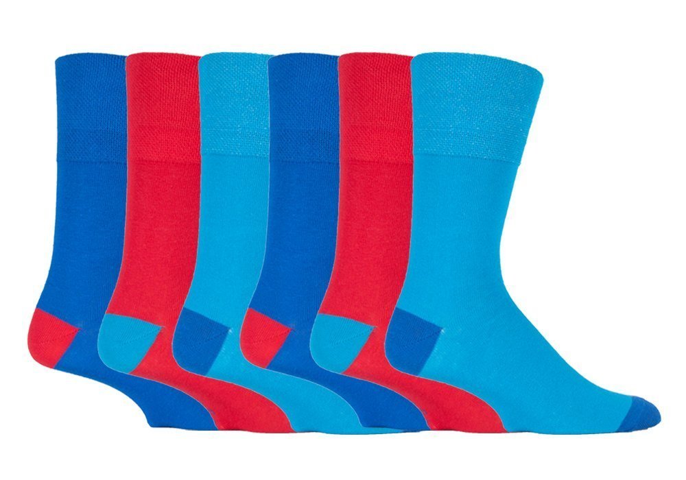 Hduk Mens Socks Men's Red/Blue - Rj88h3 6X Pairs Of "Colourburst" Gentle Grip Honeycombe Top Non Elastic Socks By Sockshop/Uk 6-11 Eur 39-45 ()