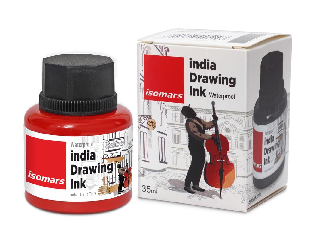 Isomars Waterproof Drawing Ink with Dropper – 35ml - Red | India Ink for Calligraphy, Art, Technical Drawing, Airbrush Art, Illustrators | Fade-Resistant & Quick-Drying