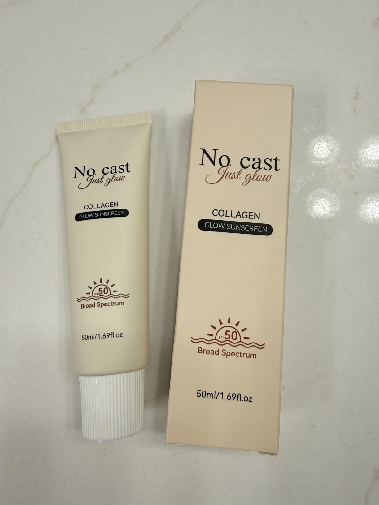 NO CAST JUST GLOW 2026 NEW No Cast Just Glow Collagen Sunscreen | SPF 50 Broad Spectrum Face Sunscreen | Lightweight, Non-Sticky, Hydrating Formula | Peptide, Cica for Soothing & Glow | Korean Skincare