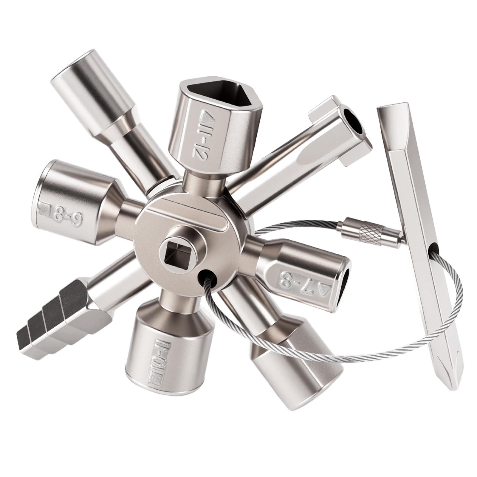 Ghekkli 10-in-1 Profi-Universalschlüssel – Schaltschrank, Vierkant, Kreuz & Dreieck in einem, Für Schaltschrank, Aufzug & Wasserzähler, Für Elektriker, Feuerwehr & Handwerk - 2