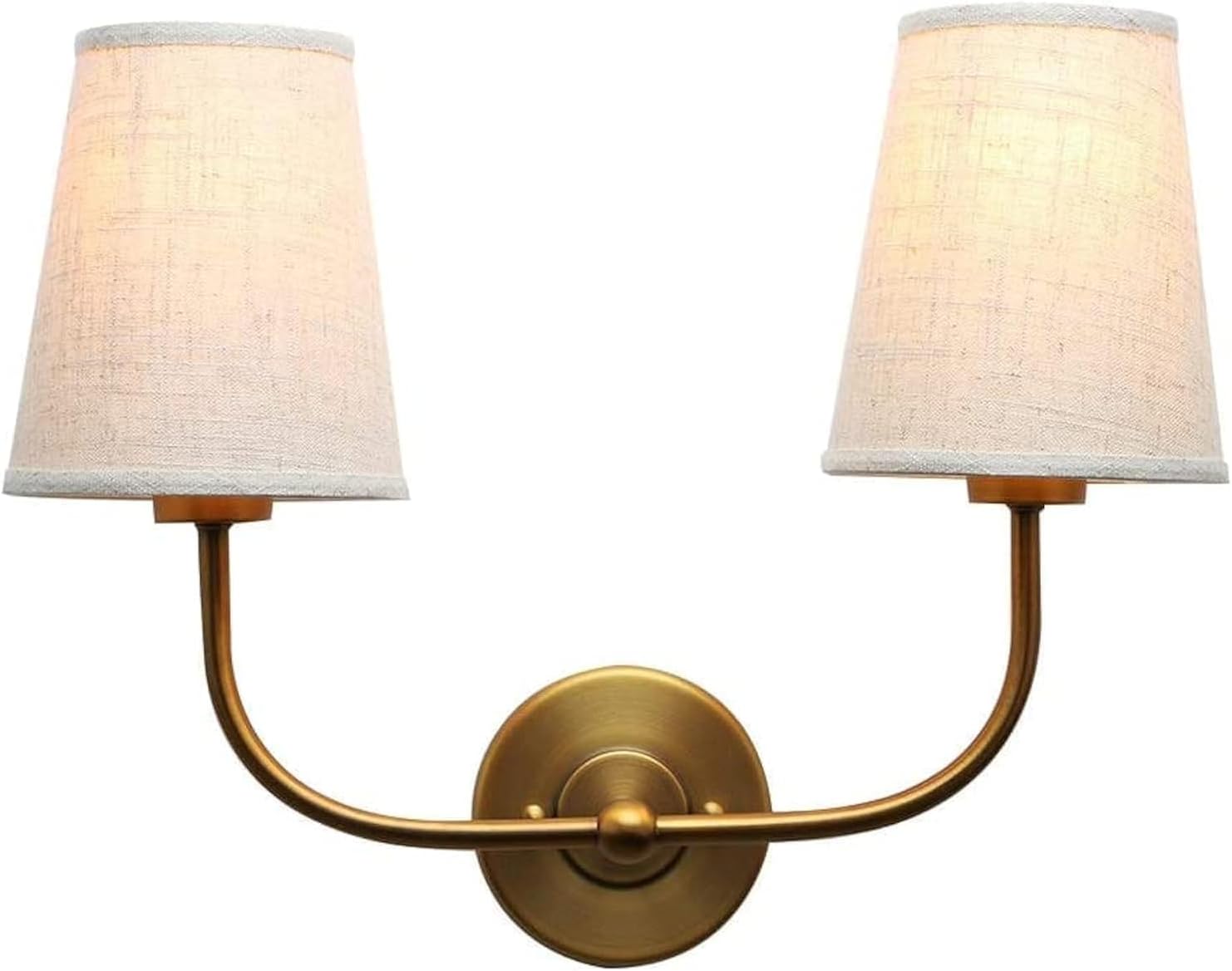 Permo Vintage Industrial Double Sconce 2-Light with Flared Funnel Linen Fabric Shade Wall Lamp for Bedroom Dining Room Lounge Hallway Staircase(Antique)