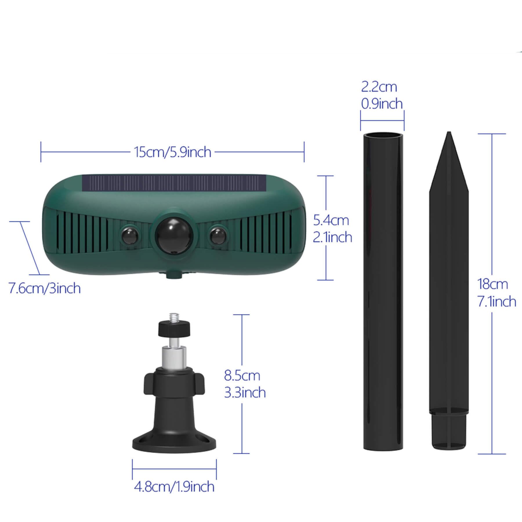 Alarma solar con sensor de movimiento para interiores y exteriores, 2 sirenas de 129 db, 4 modos de trabajo, 2 luces estroboscópicas activadas por movimiento rojo y azul, alarma ultrasónica