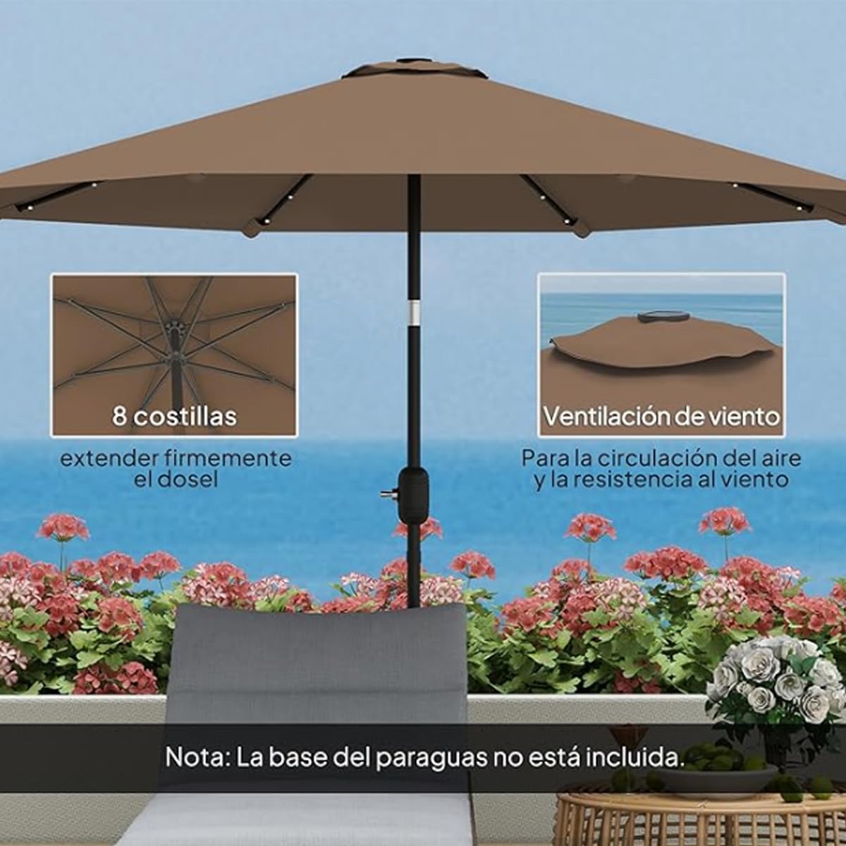 Ombrellone da Spiaggia Antivento Parasole da Esterno Ombrellone da Giardino Inclinabile con Manovella Ombrellone da Balcone Sonnenschutz Green with Base 3m