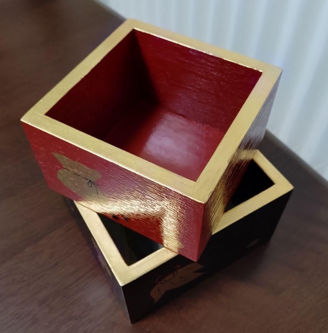 伝統的な一升枡黒と五合枡赤のセット