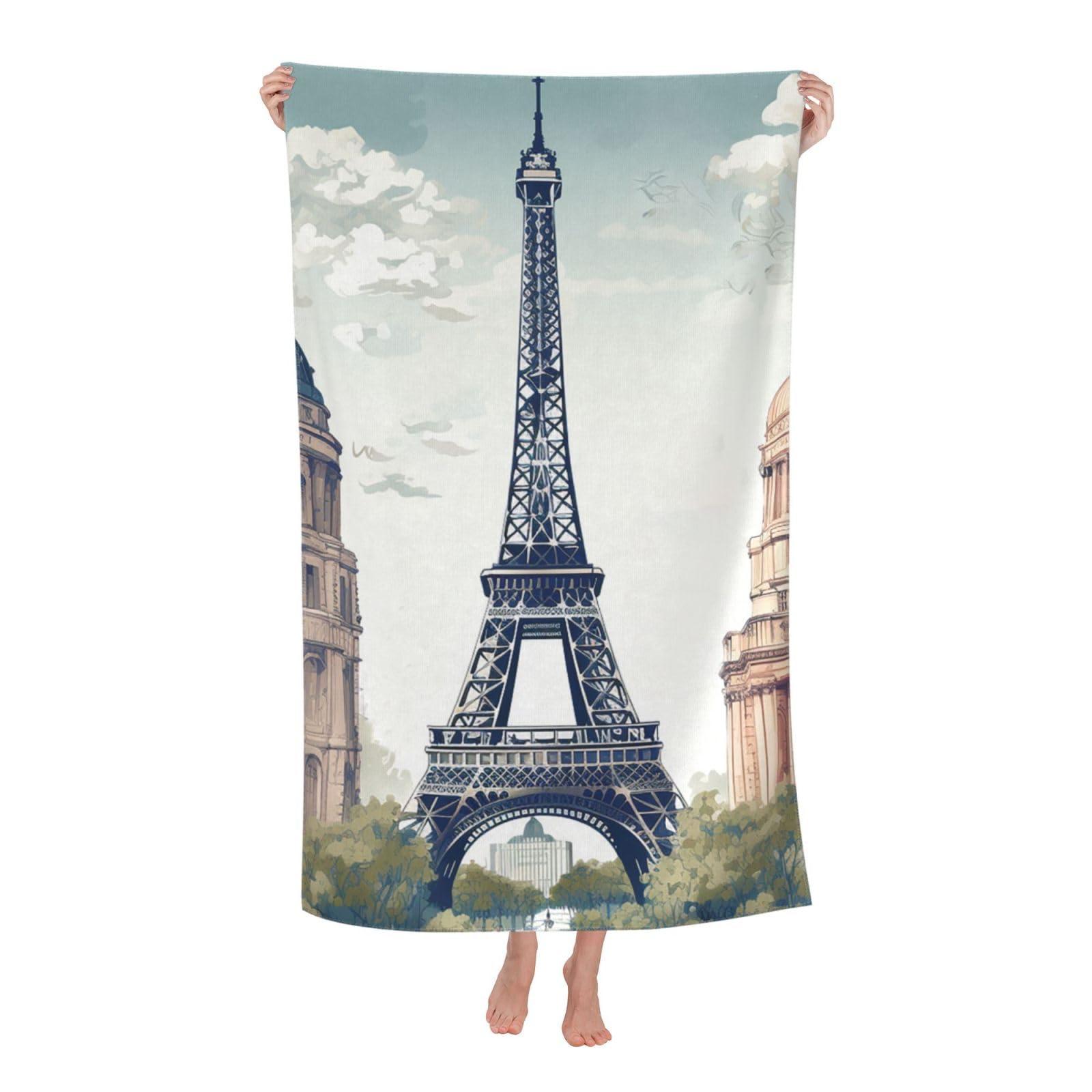 HLBSDM Paris Landmarks Pattern Beach Towel 52 x 32 in Vacation Essentials Quick Dry Sand Free Pool Swim Towel Super Absorbent Bath Towels Oversized Gym Towels Travel Blanket Gift