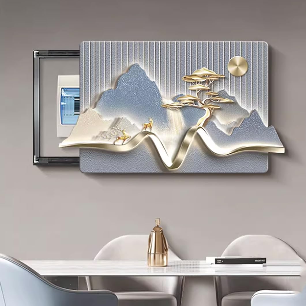 YVYKFZD Minimally Meter Box Decorative Painting Electrical Panel Cover, Decorative Fuse Box Covers, Creative Landscape Wall Art Circuit Breaker Panels Cover(Black E,68x40cm/26.7x15.7in)