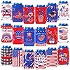 4th of July Can Cooler Sleeves 18pcs American Flag Beer Drink Can Bottle Cooler Sleeves Collapsible for Fourth of July Coozies Bulk Independence Day Party Decorations Supplies Favors