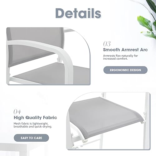 Miniatura 5 de OC Orange-Casual Juego de 4 taburetes de bar al aire libre, tela textil de aluminio para todo tipo de clima, silla de comedor para patio, taburete