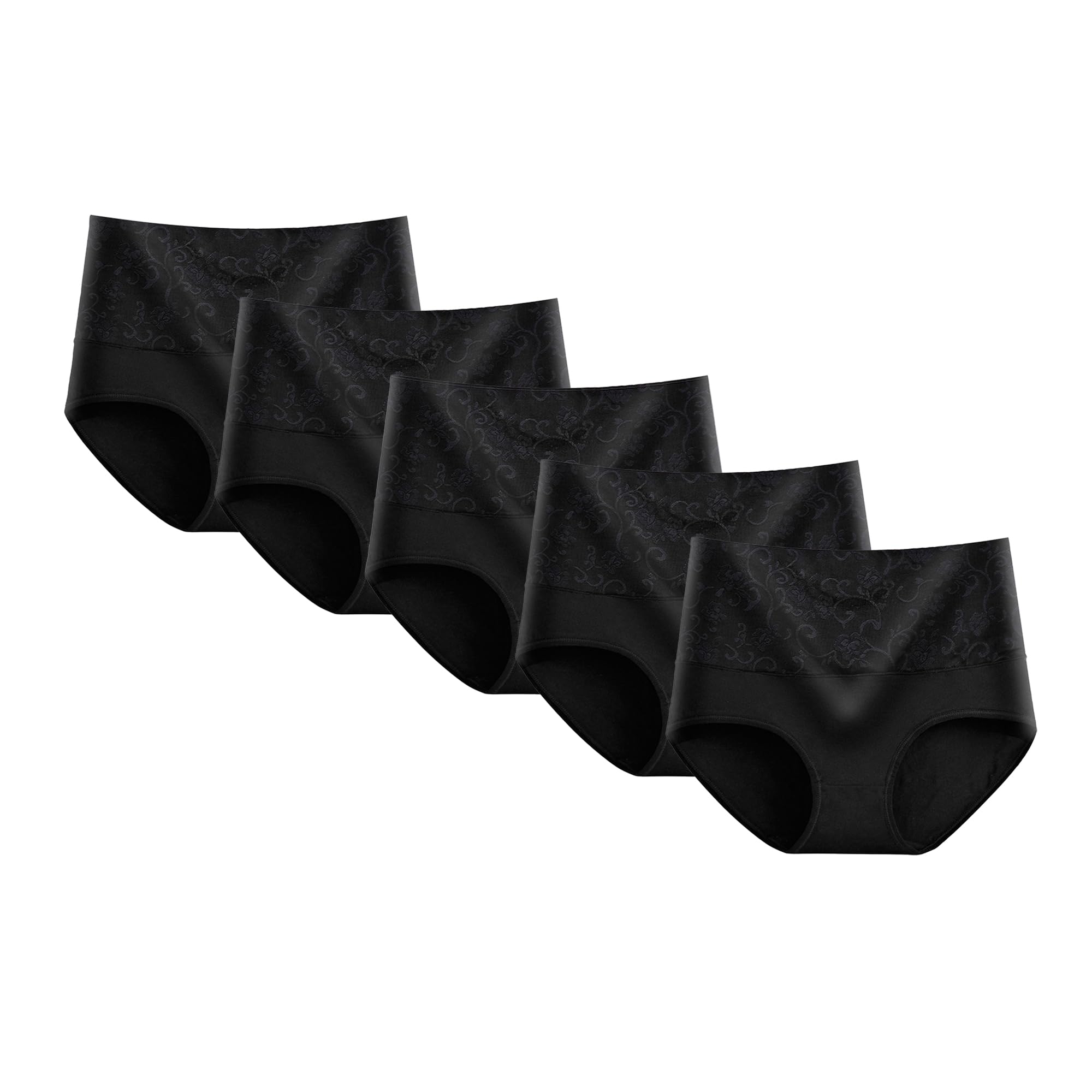 Slip sportivi da donna in cotone, multicolore, a vita alta, con sollevamento dei fianchi, taglie forti, semplici mutande traspiranti (nero, 5 pezzi, XXL)