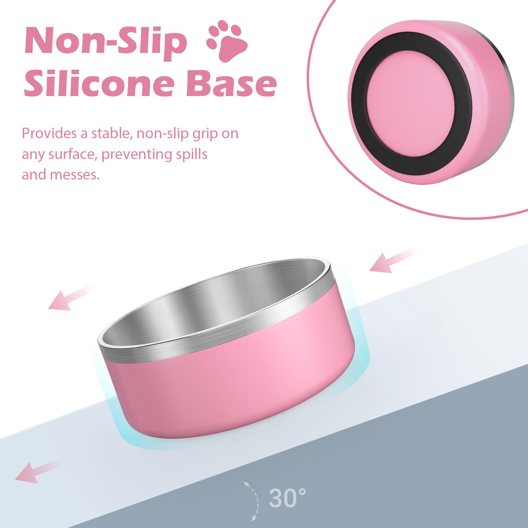 LIANLAI Ciotole per cani di grandi dimensioni, in acciaio inossidabile, resistenti alla ruggine, antiscivolo, lavabili in lavastoviglie (rosa, 1814,4 g)