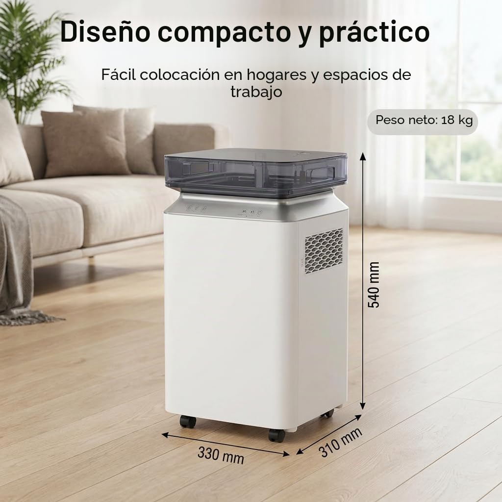 Deshumidificador Eléctrico Comerciale con Bomba: 80L/Día Alta Capacidad Tanque 8L y Drenaje Continuo Portátil con Ruedas para Casa Oficina Trastero Almacén Espacios Grandes