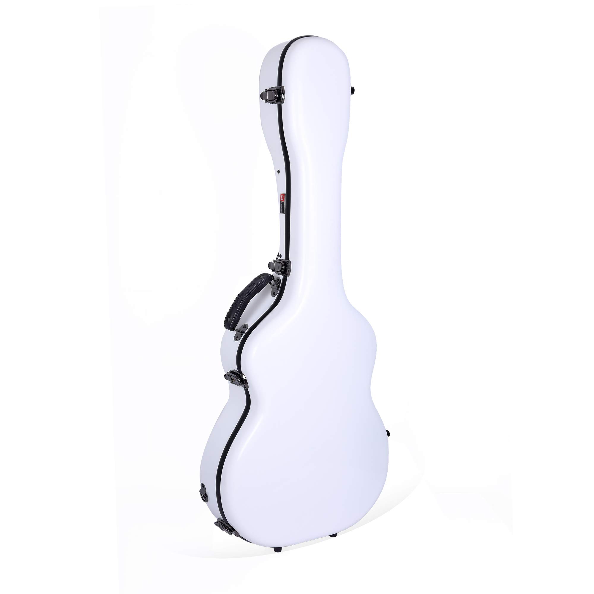 Crossrock Etui na gitarę OM z włókna szklanego do Martin 000-14 Fret, biała powłoka, aksamitne wnętrze, zamek TSA, wysokiej jakości etui na gitarę z włókna szklanego z paskami plecakowymi