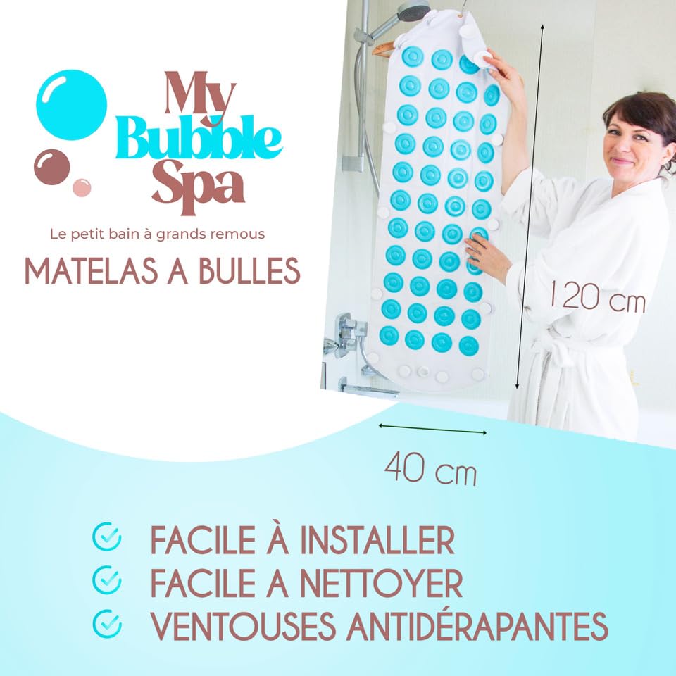 My Bubble Spa – Tapis de Bain Spa à Bulles Silencieux | Massage Relaxant à La Maison | Air Chauffé & Intensité Réglable | Ventouses Antidérapantes | Télécommande et Coussin Inclus