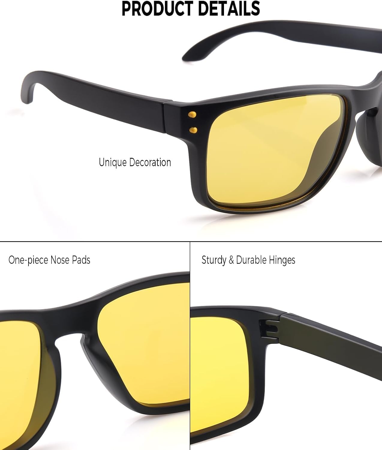 Night Driving Glasses for Men Women, Classic Square Sunglasses Anti Glare Polarized Night Vision Glasses - Image 5