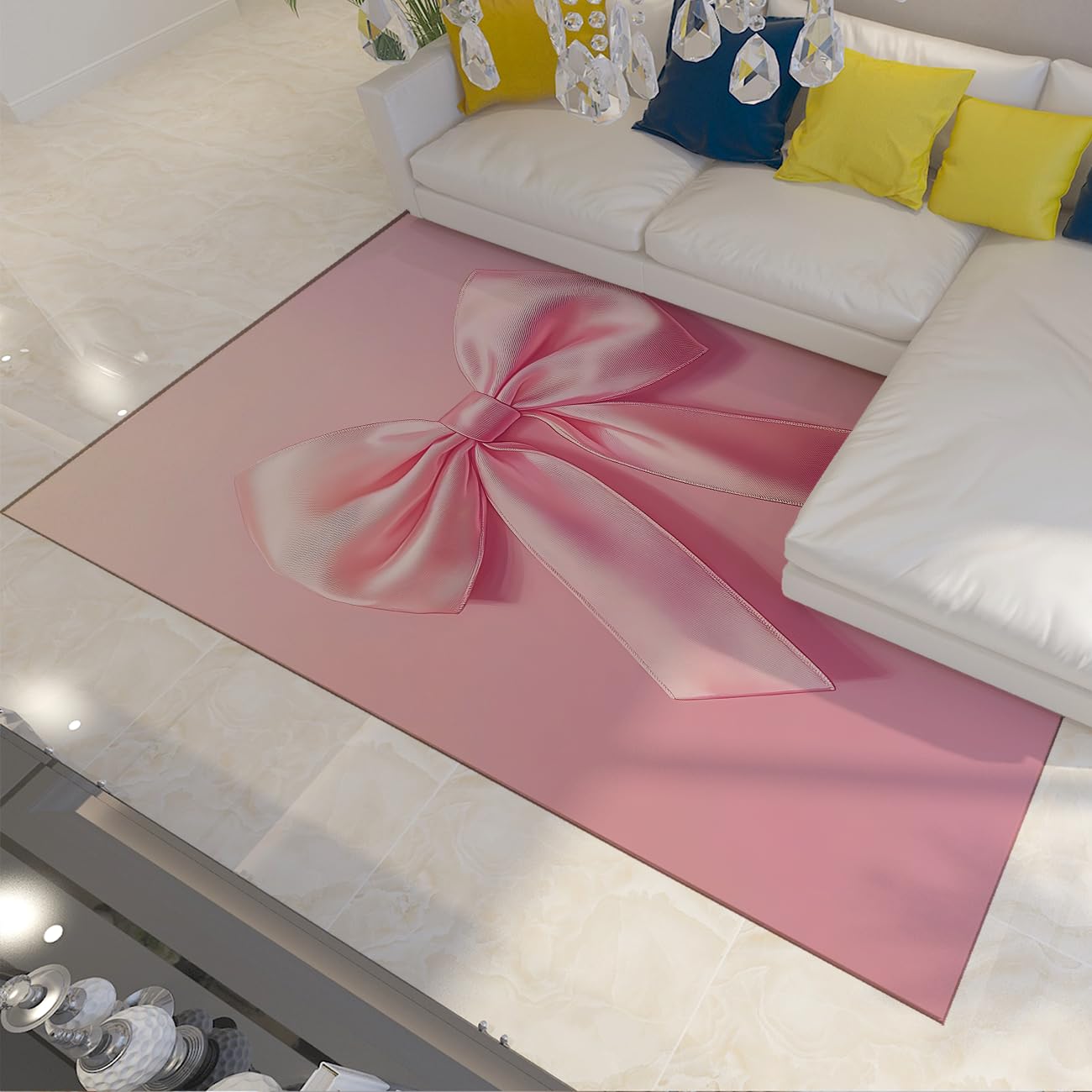Teppich mit Schleifenmuster für Mädchenschlafzimmer 180x240 waschbar weich für Eingang Wäsche romantisch Prinzessin rosa für Kinderzimmer