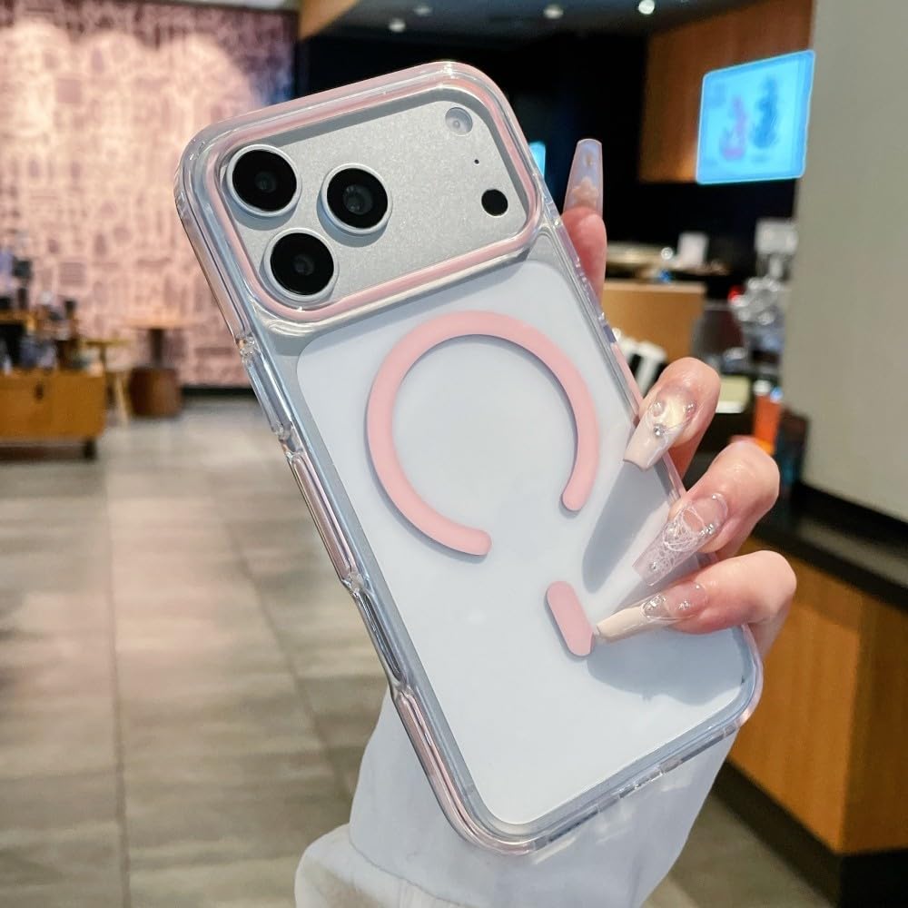 Generic Funda compatible con iPhone 15 Plus (color: rosa), cubierta trasera magnética de silicona transparente a prueba de golpes