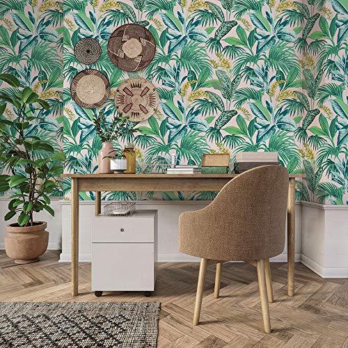 Tempaper Pink Botanical Havana Palm Removable Peel And Stick Wallpaper, 20.5 In X 16.5 Ft, Made In The Usa #TOP1