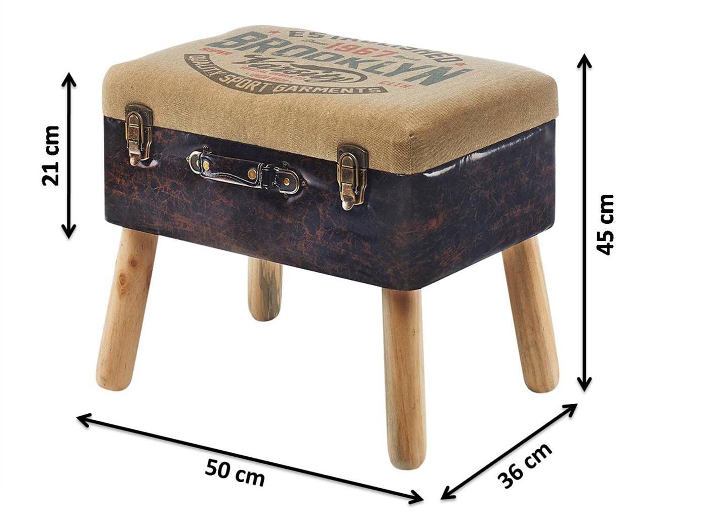 Kobolo Kofferhocker, 50x36x45 cm, Leinen Natur Braun, Sitzhocker mit Stauraum im Vintage-Design, dekorativ & multifunktional für Flur, Wohnzimmer & Schlafzimmer