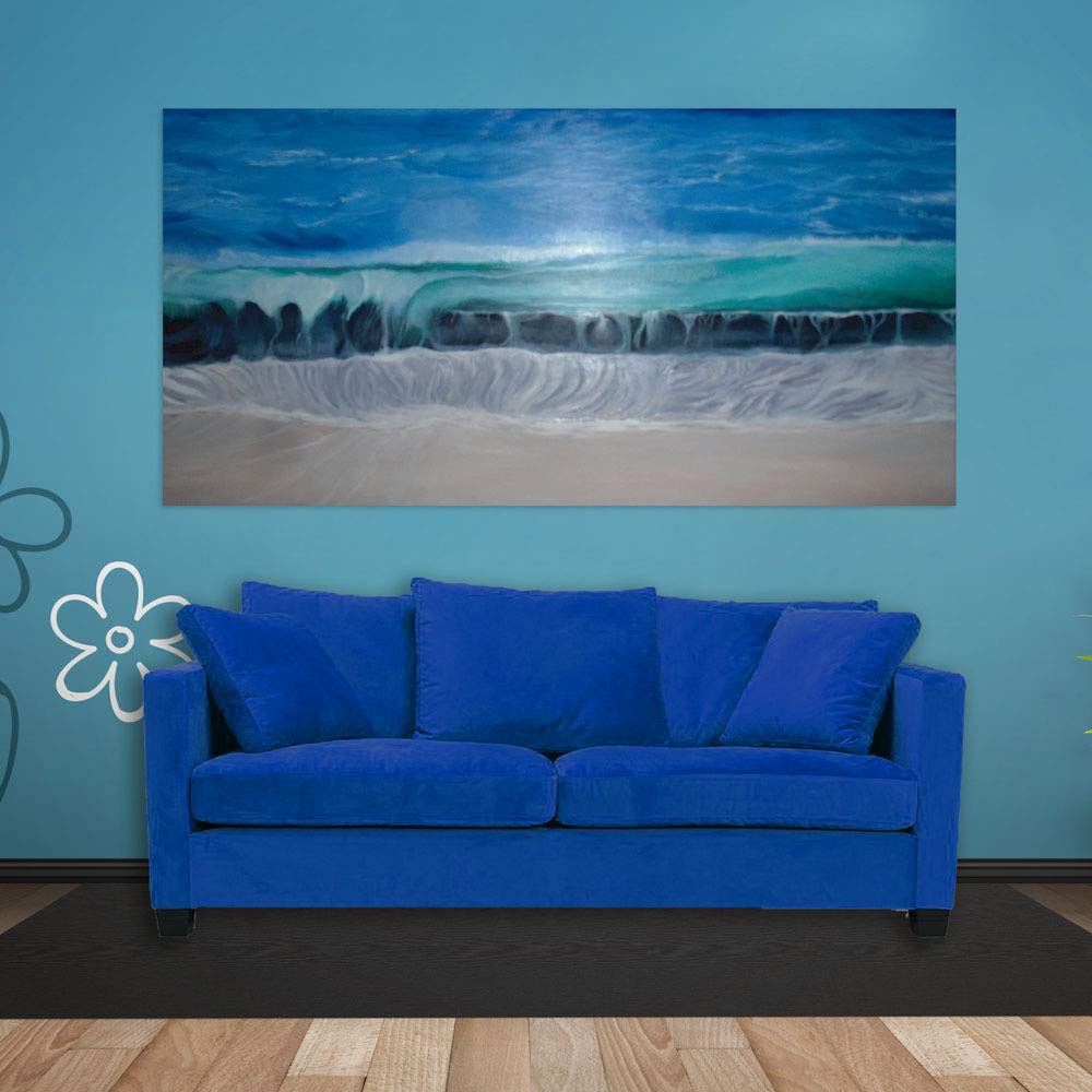 Inephos Cotton Candy Sea Water Theme Beautiful Framed Canvas Abstract Wall Painting (85cm X 40.5cm, Multicolour)