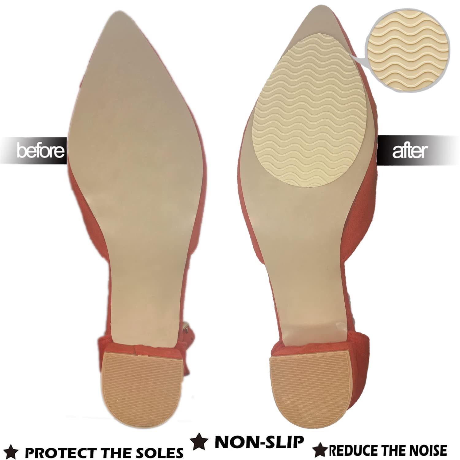 ZBLGO Rutschfeste Schuhpolster, Sohlenschutz, selbstklebend, hohe Absätze, rutschfest, Beige, 3 Paar