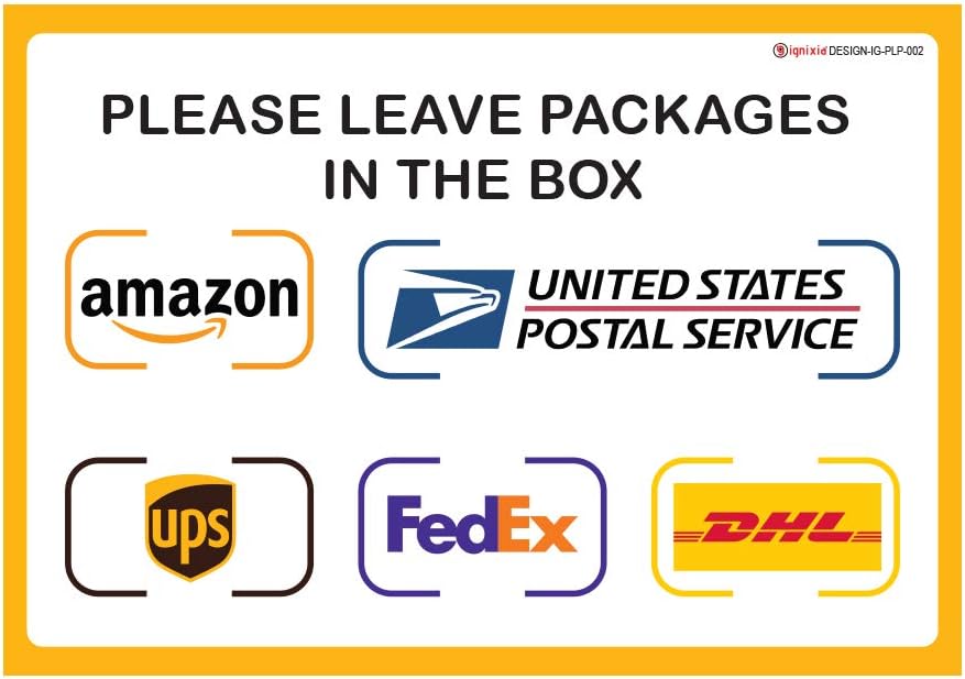 IGNIXIA Pack of 02 Package Delivery Sign Decals, Delivery Instructions for Amazon, Fedex, DHL, Ups, Usps Sign 10 x 7 inches Self Adhesive Sticker with Glossy Lamination