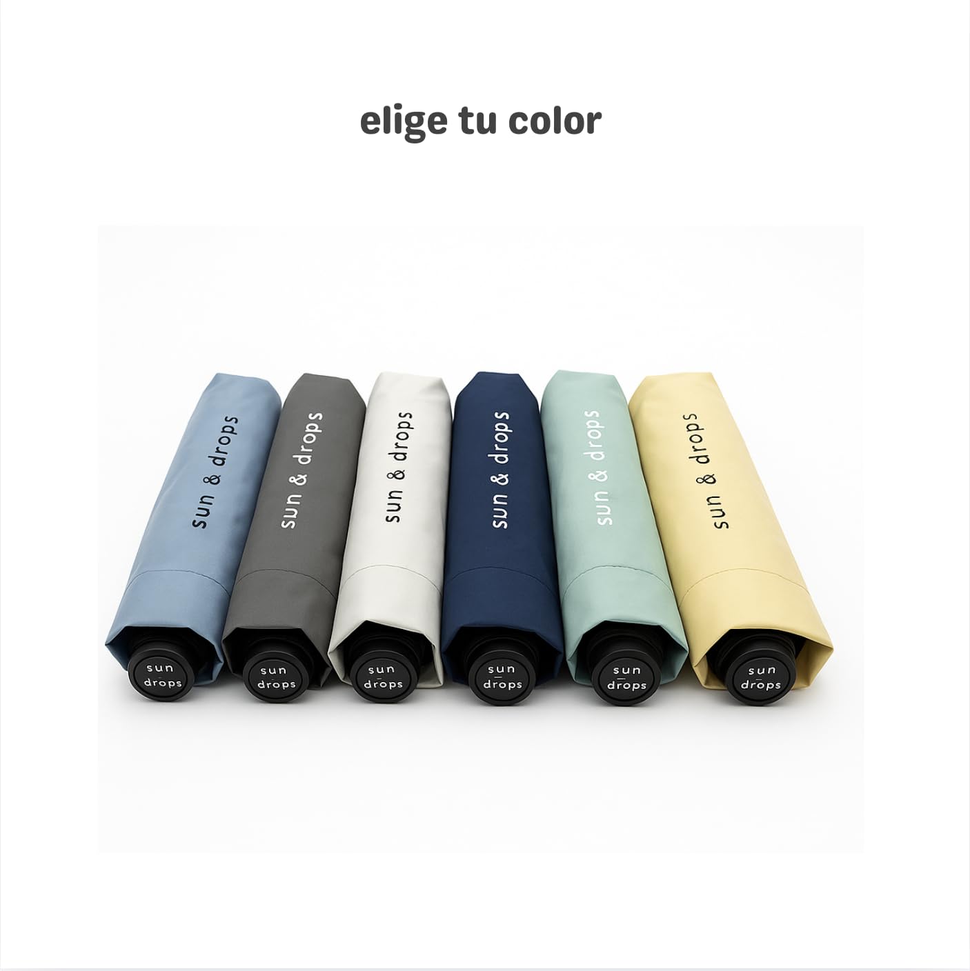 Paraguas de bolsillo Sun & drops. Plegable ultraligero 125g. UPF 50+ Protección solar ideal sol intenso. Repelente al agua, secado ultrarrápido. Apto para lluvia ligera/moderada. No para viento fuerte