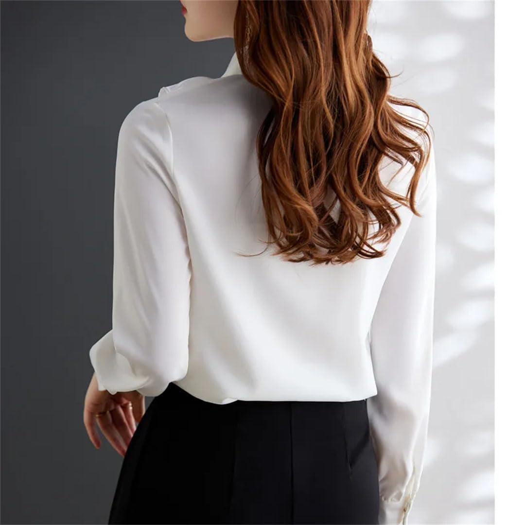 Camisa de manga larga para mujer, blusas formales de gasa para oficina y trabajo, caqui, XXL
