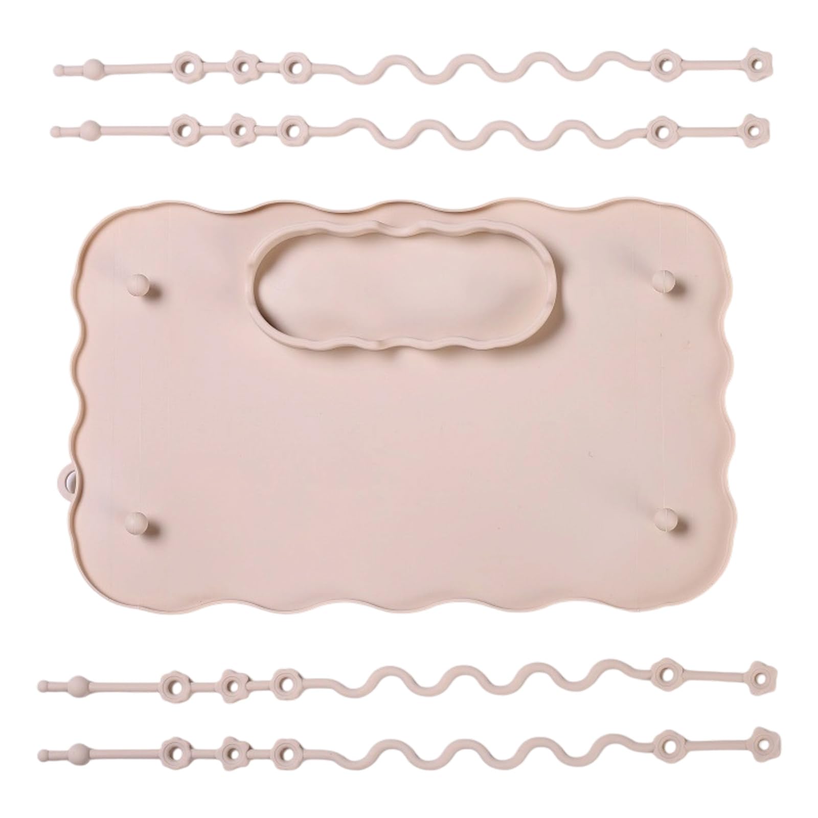 Kelisdi Beige Silicone Baby Feeding Plate With Strap, Anti-Slip Toddler Placemat For Kids Dinner Tablemats Food Grade Food Grade Silicone Toddler Dining Mat