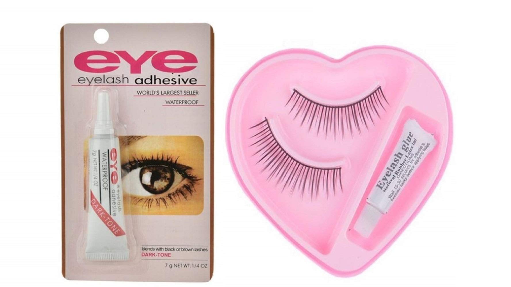BoldnYoung Waterproof Clear White Blends with Black or Brown Eyelash Adhesive Glue and False Eyelashes for Women (Free Size) Combo Pack