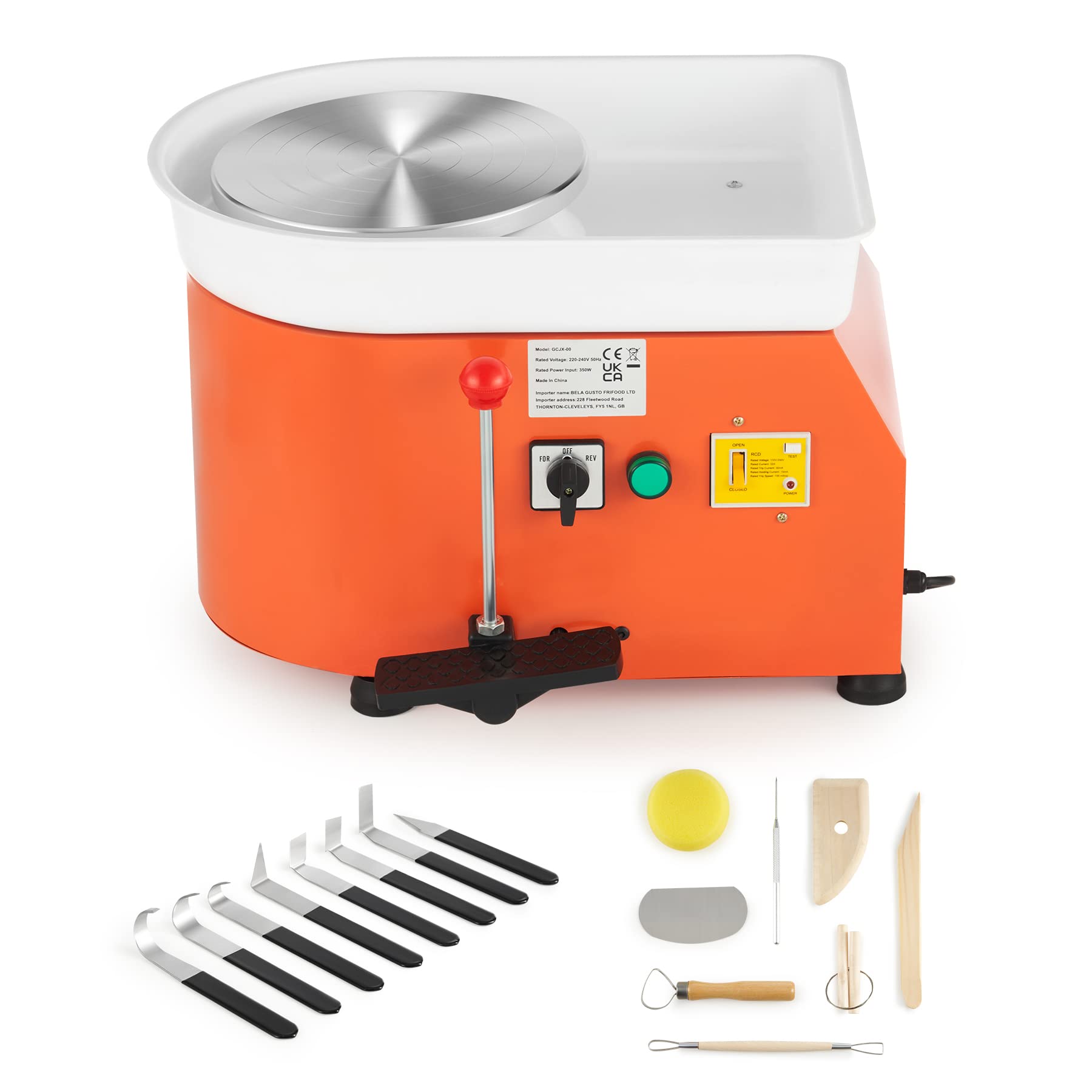 CREWORKS Máquina de Rueda de Cerámica Eléctrica Diámetro de 25 cm Torno de Alfarero Eléctrico 350 W Máquina de Arcilla de Cerámica 0-300 RPM Carga (con Mango Manual Y Pedal de Pie)