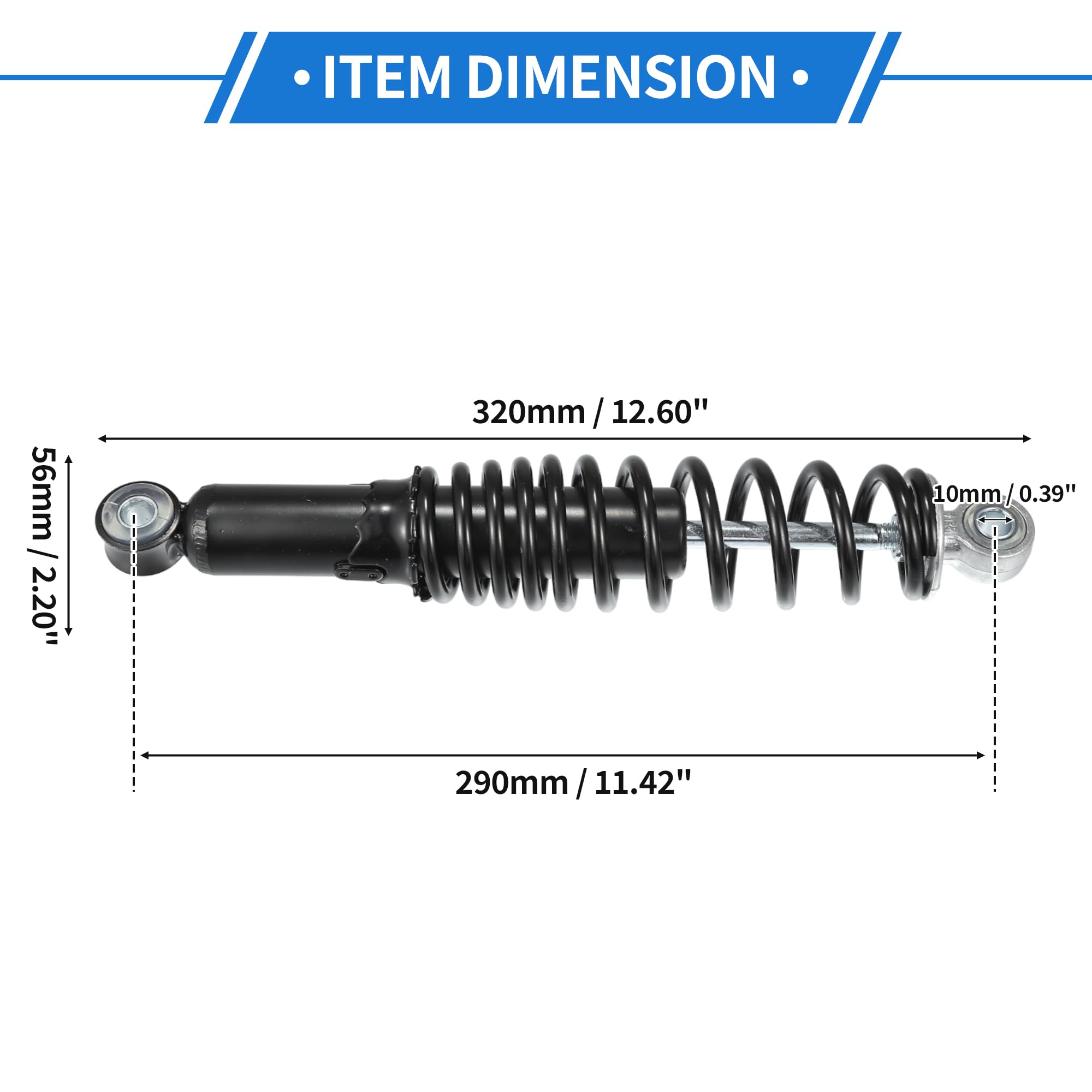 Amortiguadores Traseros De Suspensión Para Moto 1 Par Universal | Material: Acero Y Aluminio, Tamaño: 320X56Mm, Centro Ojo: 290Mm, Montaje: 10Mm, Suspensión: 1200Lbs, Ajuste Universal