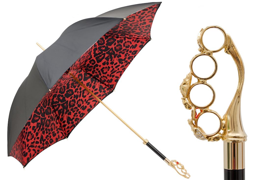 Pasotti Knuckleduster Umbrella with Red Animal Print