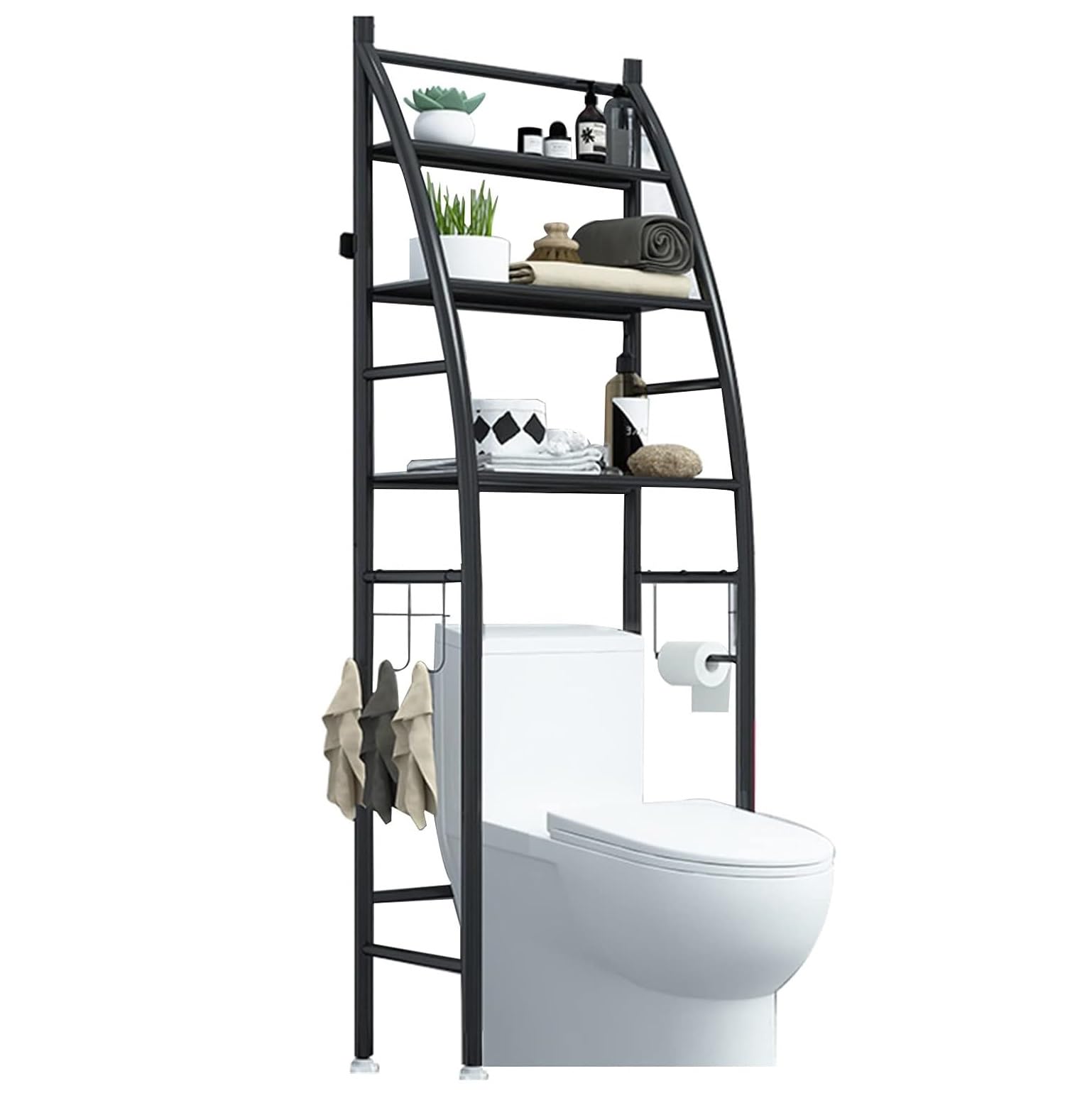 Estantería sobre Inodoro WC Armario para Cuarto de Baño, Colada Ahorra Espacio Estante Almacenamiento, Color Negro, 166x47x25cm